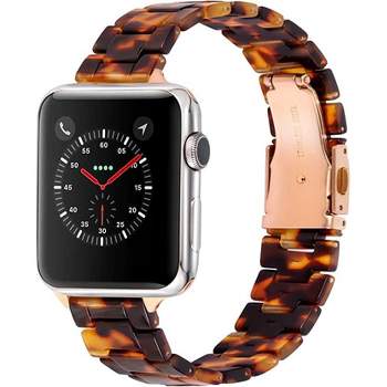 Worryfree Gadgets Resin Band for Apple Watch 38/40/41mm, 42/44/45/49mm with Butterfly Buckle Claps-Tortoise Shell Design
