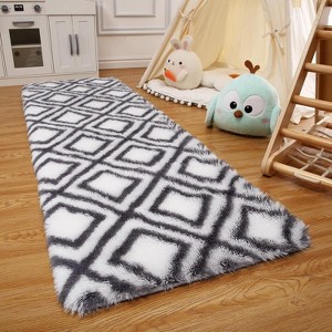 Soft Shaggy Diamond Runner Rug, Non-Slip Plush Carpet for Bedroom, Kids' Room & Living Room, Machine-Washable Fluffy Floor Mat - 1 of 4