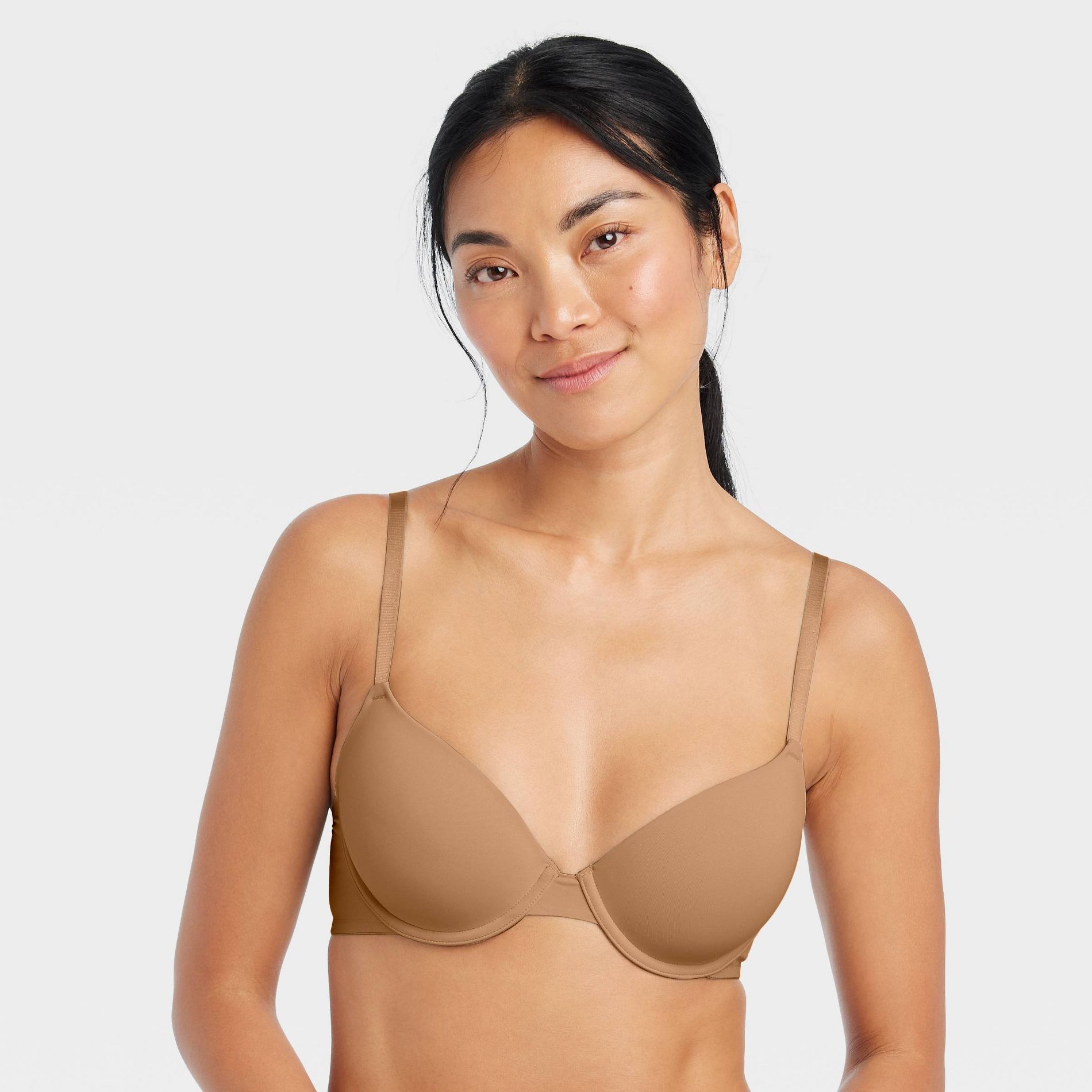 Women's Lightly Lined Demi T-Shirt Bra - Auden™ Caramel 36D: Underwire, Adjustable Straps, Hand Wash, Knit Microfiber