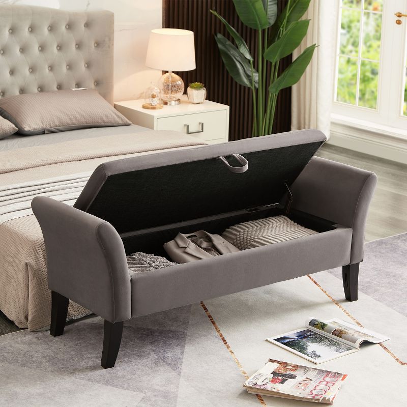 51.5" Velvet Tufted Storage Bench with Arms - ModernLuxe, 2 of 10