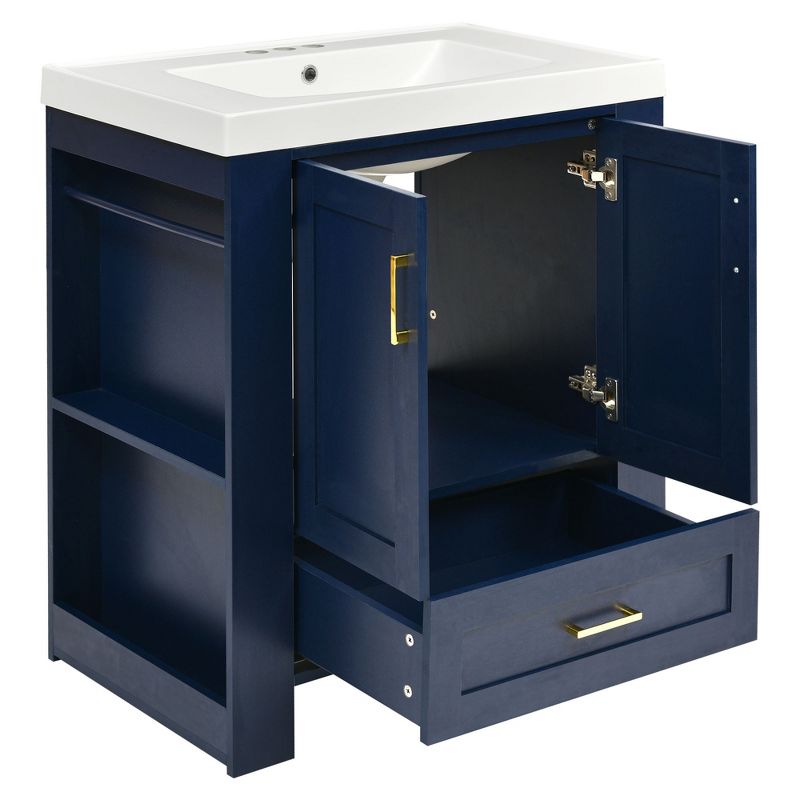 30" Bathroom Vanity with Single Sink, Drawer and Double Sided Storage Shelf, Navy Blue - ModernLuxe, 5 of 13