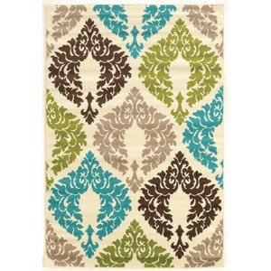 HomeStock Claremont Damask Ivory & Turquoise 8x10, Transitional, Power Loomed Rug - 1 of 4