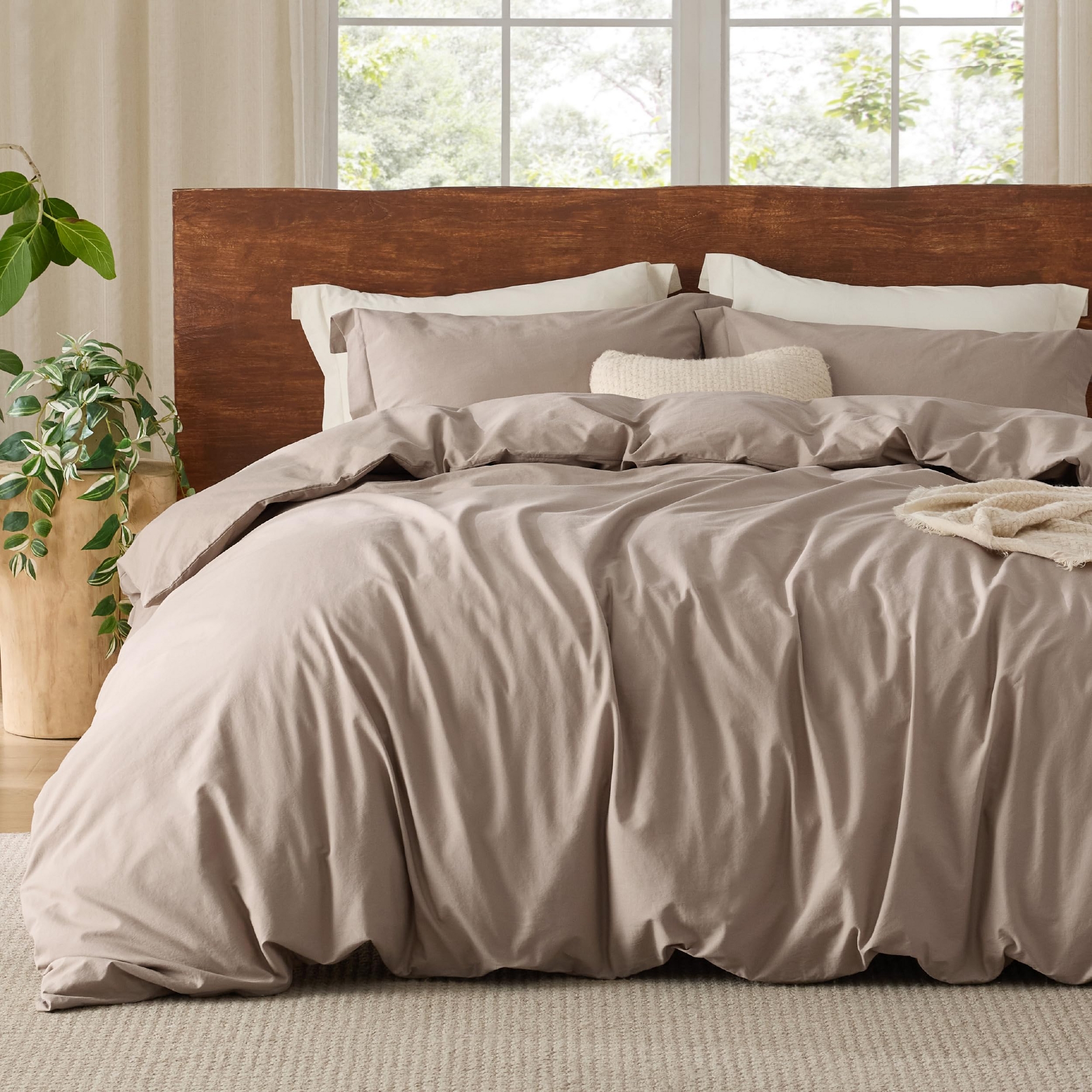 100% Washed Cotton Duvet Cover King Size Taupe Minimalist Cotton Duvet Cover for All Seasons GentleSoft™ Plain Simple Bedding Set Mother's Day Gift