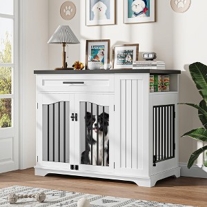 Furniture Style Dog Crate for Large Dogs, 44 Inch Heavy Duty Wooden Dog Kennel Furniture with Drawer & Side Storage and Bulit-in Feeding Station - 1 of 4