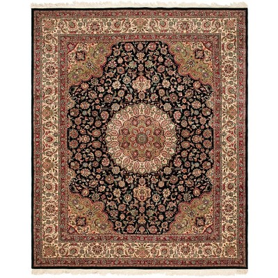 Elegant Kerman Hand-Knotted Wool Rug in Black, Brown, and Ivory - 6' x 9'
