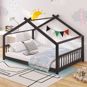 NicBex Twin/Full Size Montessori Toddler Floor Bed with House-Shaped Design for Kids/Boys/Girls,Wood Slats Support,No Box Spring Needed,Easy Assembly - 1 of 4