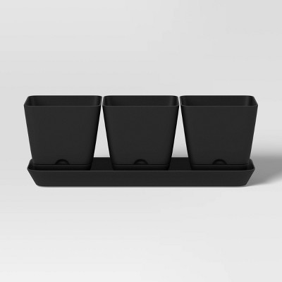 12.2" Wide Outdoor Square Trio Planters with Tray Black - Room Essentials™