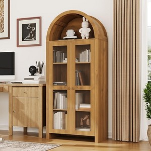 71 in.H Natrual Oak Arched Kitchen Pantry Cabinet with Adjustable Shelves, Bookcase Cupboard Storage Cabinets for Dining Room, Kitchen - 1 of 4