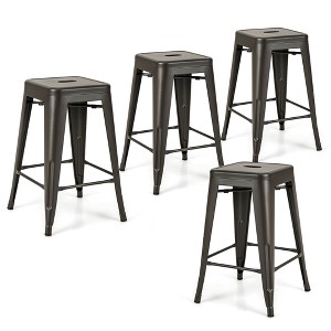 Tangkula 24" Metal Bar Stools Set of 4 w/ Square Seat Patio Bar Stools Home Kitchen - 1 of 4