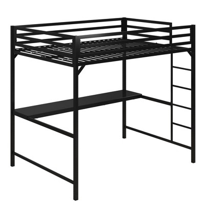 Full Max Metal Loft Bed With Desk Black, Novogratz Maxwell Metal Full Loft Bed With Desk Shelves White