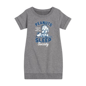 Girls' - Peanuts - Peanuts Sleep Society Graphic Short Sleeve Fleece Dress - 1 of 4