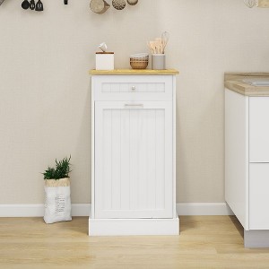 Tilt Out Trash Can Cabinet, 10 Gallon Wooden Laundry Laundry Hamper, Hidden Trash Garbage Can Bin Cabinet for Kitchen Bathroom Living Room White - 1 of 4