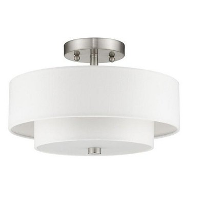 Claremont Brushed Nickel 2-Light Semi-Flush Drum with Off-White Shade