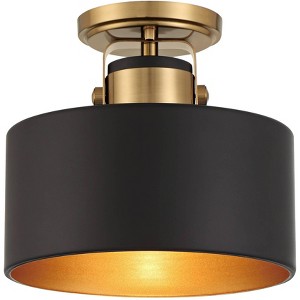 Possini Euro Design Modern Ceiling Light Semi Flush Mount Fixture 10 Wide Soft Gold Metal Black Drum Shade For Bedroom Kitchen Target