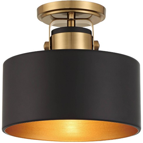 Possini Euro Design Gretna Modern Industrial Ceiling Light Flush-Mount  Fixture 10 Wide Black Warm Gold 4-Light Square Frame for Bedroom Kitchen