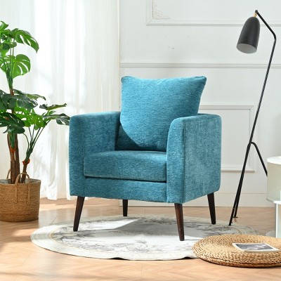Barrel Chair,Chenille Accent Chair,Fabric Armchair Club Chair,Upholstered Arm Chair With Wood Legs,Waist Pillow,Padded Single Chair-Cuddlewood