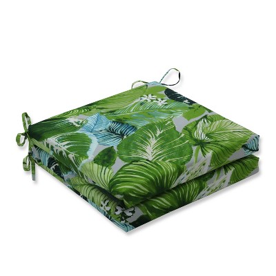 20" x 20" x 3" 2pk Lush Leaf Jungle Squared Corners Outdoor Seat Cushions Green - Pillow Perfect