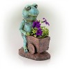 15" Magnesium Oxide Frog Pushing Wagon Statue Planter - Alpine Corporation: Decorative Outdoor Animal Sculpture - 4 of 4