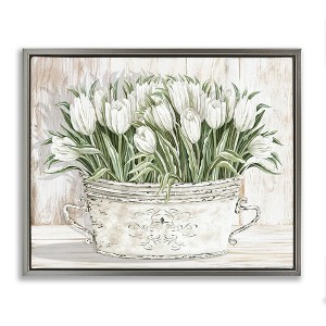 Stupell Industries Fresh White Tulip Flowers Vintage Floating Frame Canvas Art, Gray, 21" x 17" - 1 of 4