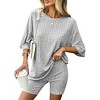 Ekouaer Pajamas 2 Piece Lounge Sets Ribbed Knit Matching Outfits T-shirt Biker Shorts Sleepwear Loungewear Sweatsuits - 3 of 4