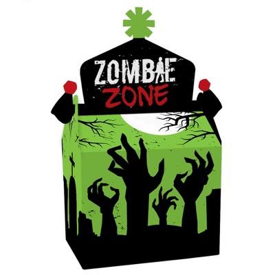 Big Dot of Happiness Zombie Zone - Treat Box Party Favors - Halloween or Birthday Zombie Crawl Party Goodie Gable Boxes - Set of 12