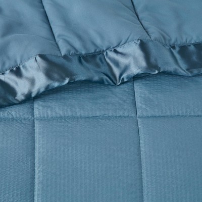 King Slate Blue Quilted Down Alternative Blanket with Satin Trim