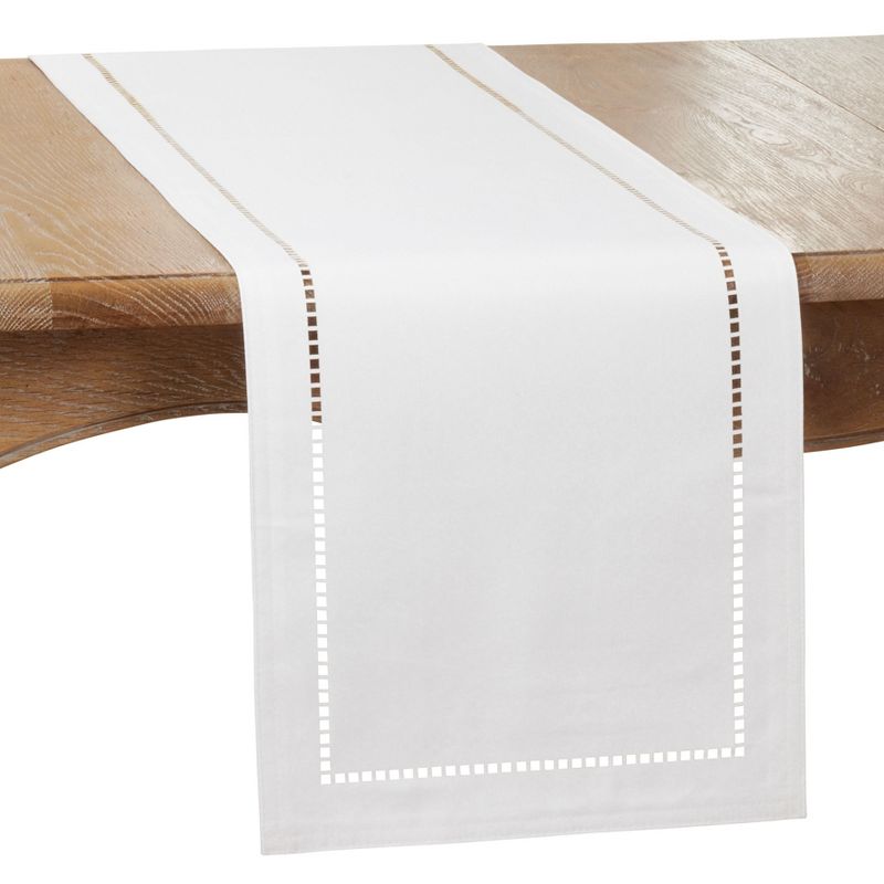 Saro Lifestyle Dining Table Runner With Laser-Cut Hemstitch Design, 1 of 5