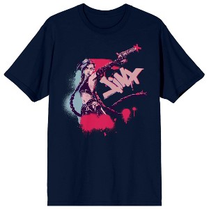 League of Legends Arcane Jinx Graffiti Adult Navy Crew Neck Short Sleeve T-Shirt - 1 of 3