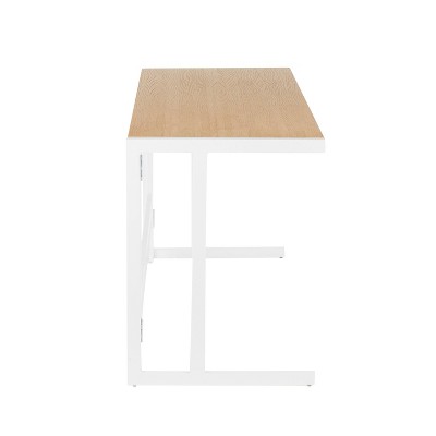 Petite White Metal and Light Wood Office Desk
