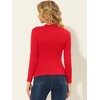 INSPIRE CHIC Women's Long Sleeve High Neck Ruched Front Fitted Blouse - 4 of 4