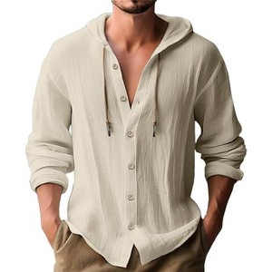 Coolmee Men's Long Sleeve Shirts Drawstring Hooded Casual Button Shirts - 1 of 4