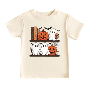 Halloween Bookshelf Ghosts - Youth Short Sleeve Graphic T-Shirt and Toddler Short Sleeve Graphic T-Shirt - 1 of 4