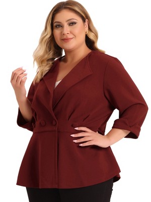 Agnes Orinda Women's Plus Size Notched Lapel Ruffle Peplum Ruched Buttons Outfits Blazers