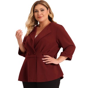 Agnes Orinda Women's Plus Size Notched Lapel Ruffle Peplum Ruched Buttons Outfits Blazers - 1 of 4