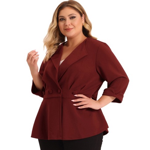 Agnes Orinda Women's Plus Size Work Fashion Notched Lapel Formal Blazer Red  3x : Target