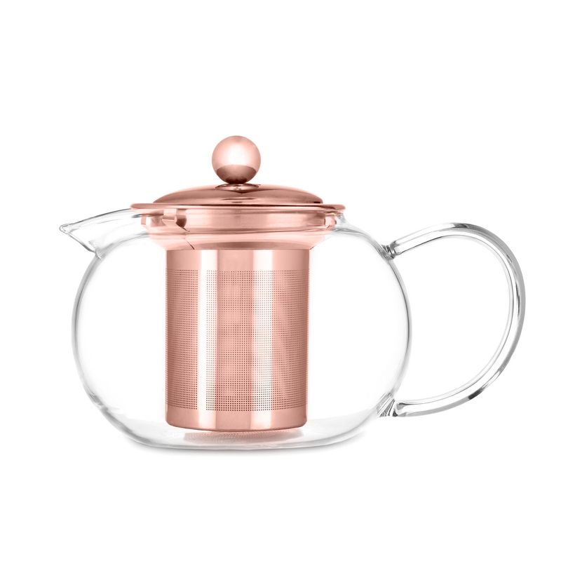 Pinky Up Candace Glass Teapot with Rose Gold Lid, Stainless Steel Removable Loose Leaf Infuser Strainer, 28 Oz Set of 1, Light Orange, 5 of 8