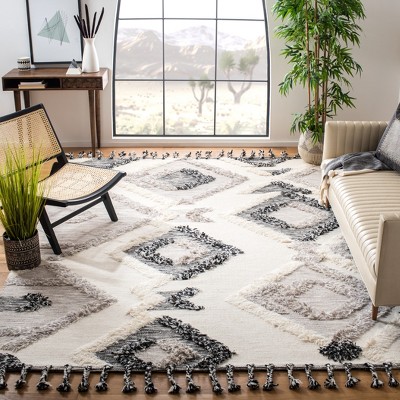 Hand-Knotted Black and Grey Wool Geometric Area Rug, 9' x 12'