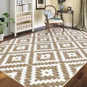 Modern Geometric Washable Runner Rug with Non-Slip Rubber Backing, Low Pile Carpet for Hallway, Kitchen, Laundry, and Entryway. - 1 of 4