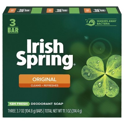 Irish Spring Original Mens Deodorant Bar Soap for Body and Hands - Washes Away Bacteria - 3pk - 3.7oz each