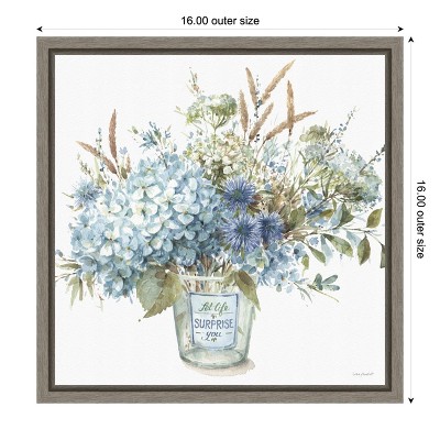 Lisa Audit Blue Floral Bouquet Framed Canvas Wall Art 16 x 16