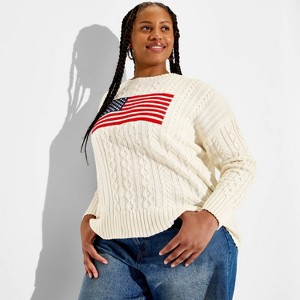 Women's Crewneck American Flag Pullover Sweater - Wild Fable™ Dark