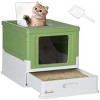 FONTOI Enclosed Cat Litter Box with Scoop, Hooded Kitty Litter Boxes with Drawer Tray, Smell Proof Cat Potty Pet Toilet, Light Green 18.8"* 14"*14.5" - 2 of 4