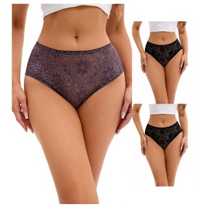 INSPIRE CHIC 3 Packs Women's Lace Mid-Waisted Briefs Breathable Underwear Available in Plus Size Panties - 1 of 4