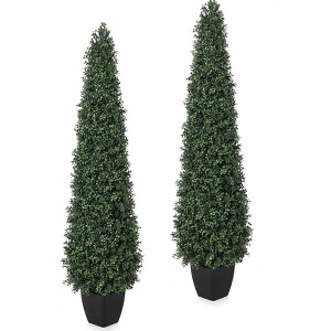 Artificial Boxwood Topiary Trees 3/4/5FT, 2-Pack UV Resistant Cone Shaped Faux Plants for Outdoor & Indoor Decor - 1 of 4