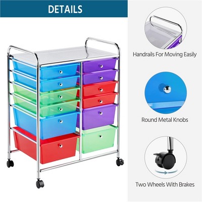 Multicolor 12-Drawer Rolling Storage Cart with Chrome Frame