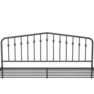 King-Size Gunmetal Gray Metal Bed with Upholstered Headboard and Storage Drawer