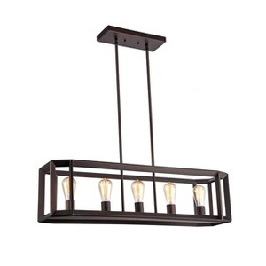 Chloe Lighting Ironclad Industrial-Style 5 Light Rubbed Bronze Ceiling Pendant 34" Wide - 1 of 3