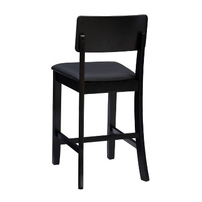 Elegant 24" Black and Cherry Wood Counter Stool with Dark Brown Faux Leather Seat