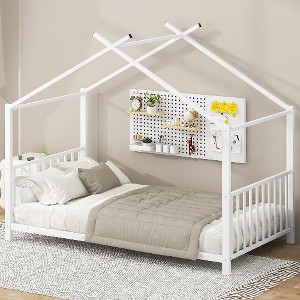 CAVINAS Whimsical Twin Size Platform Bed Frame, Toddler Bed for Bedroom, Metal House Kids Floor Bed Frame with Slat Support, No Box Spring Needed - 1 of 4