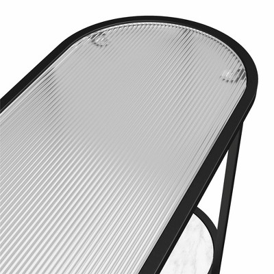 White Marble and Glass Console Table with Black Metal Frame